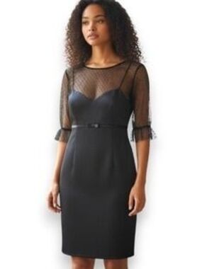Tahari Black Sheer-Yoke Cocktail Dress